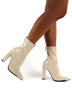 Affection Taupe Patent Wide Fit Block Heeled Ankle Boots -Chic Footwear Shop 0000 AFFECTION GREY PU