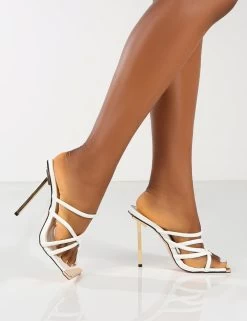 Amber X Public Desire Coincidence White Strappy Square Toe Metallic Stiletto Heels 9 Amber X Public Desire Coincidence White Strappy Square Toe Metallic Stiletto Heels -Chic Footwear Shop 0000 COINCIDENCE WHITE PU