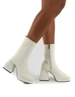 Addilyn White Chunky Heel Ankle Boots -Chic Footwear Shop 0000 IMAGINE WHITE PU