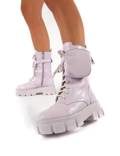 Intention Lilac Wide Fit Chunky Sole Pouch Ankle Boots -Chic Footwear Shop 0000 INTENTION LILACWF PU 3