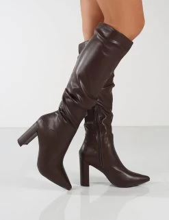 Mine Choc PU Knee High Boots -Chic Footwear Shop 0000 MINE CHOC PU