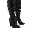 Yours Black Wide Fit PU Heeled Knee High Block Boots