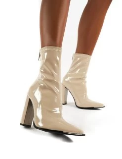 Affection Taupe Patent Wide Fit Block Heeled Ankle Boots -Chic Footwear Shop 0001 AFFECTION GREY PU3