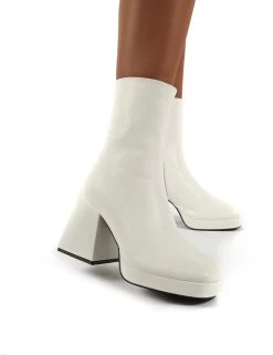 Addilyn White Chunky Heel Ankle Boots -Chic Footwear Shop 0001 IMAGINE WHITE PU3