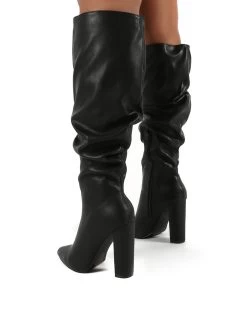 Yours Black Wide Fit PU Heeled Knee High Block Boots -Chic Footwear Shop 0001 0002 YOURSWF BLK PU2