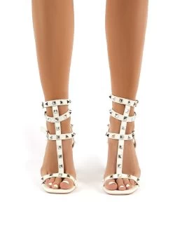 Finally Wide Fit White PU Studded Block Heels -Chic Footwear Shop 0001 finally white pu 3