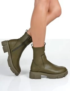 Treat Green Chunky Ankle Boots -Chic Footwear Shop 000217