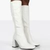 Apology White Pu Knee High Block Heel Boots -Chic Footwear Shop 000221copy