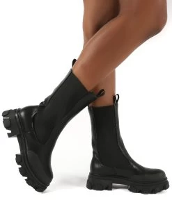 Boston Black Wide Fit Calf High Chunky Sole Boots -Chic Footwear Shop 0003 BOSTON BLK PU b840a3bc 2270 460b 9d6c 6e5407d9bb13
