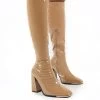 Caryn Camel Vinyl Wide Fit Knee High Heeled Boot 1 Caryn Camel Vinyl Wide Fit Knee High Heeled Boot -Chic Footwear Shop 0003 CARYNWF CAMEL PU1