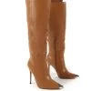 Forgive Tan Pu Wide Fit Heeled Knee High Boots -Chic Footwear Shop 0003 FORGIVEWF TAN PU1