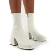 Addilyn White Chunky Heel Ankle Boots -Chic Footwear Shop 0003 IMAGINE WHITE PU1