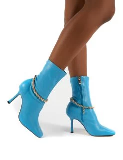 Sacci Blue Wide Fit Chain Detail Square Toe Stiletto Heel Ankle Boots -Chic Footwear Shop 0004 SACCI BLUE PU bffc49a2 3b1e 444f aec0 d9fde116c10a
