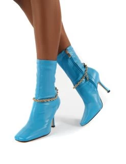 Sacci Blue Wide Fit Chain Detail Square Toe Stiletto Heel Ankle Boots -Chic Footwear Shop 0005 SACCI BLUE PU3 6cd4115a 0123 403a 9ade 19104b7ac077
