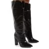 Slow Black Snake Wide Fit Knee High Block Heel Boots -Chic Footwear Shop 0005 SLOW BLKCROCWF PU1
