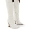 Slow White Snake Wide Fit Knee High Block Heel Boots 2 Slow White Snake Wide Fit Knee High Block Heel Boots -Chic Footwear Shop 0006 SLOWWF WHITE PU1
