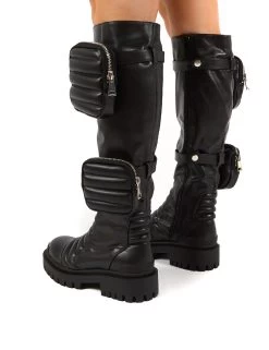 Tayla Black Wide Fit Knee High Pouch Boots -Chic Footwear Shop 0006 TAYLOR BLK PU2 0f57c650 6438 4c32 b390 1eef0a55dd31