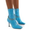 Sacci Blue Wide Fit Chain Detail Square Toe Stiletto Heel Ankle Boots -Chic Footwear Shop 0007 SACCI BLUE PU1 0974b474 646e 4b13 80ec f96659d3bb30