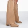 Zendaya Nude Pointed Toe Knee High Block Boots -Chic Footwear Shop 00083