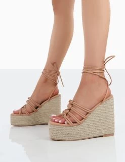 Chakkra Nude PU High Heeled Sandal Espadrilles Wedges -Chic Footwear Shop 00095