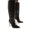 Go Wide Fit Black Knee High Pointed Toe Stiletto Heeled Boots -Chic Footwear Shop 0011 GOWF BLK PU1