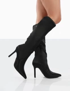 Best Believe Black Satin Pointed Toe Stiletto Heeled Knee High Boots 9 Best Believe Black Satin Pointed Toe Stiletto Heeled Knee High Boots -Chic Footwear Shop 00121 813646f4 ebab 4be4 8f46 25164b4ad529