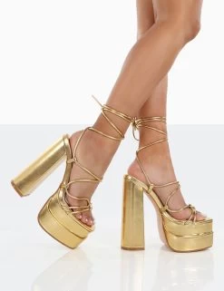 Glow Girl Gold PU Lace Up Platform High Heels 10 Glow Girl Gold PU Lace Up Platform High Heels -Chic Footwear Shop 0012 01b66871 3fed 491c af7a e0f3e199d8b5