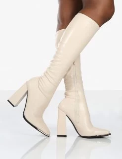 Caryn Stone Pu Wide Fit Knee High Heeled Boot -Chic Footwear Shop 0012 3e4743b7 7664 4b4b a0a7 e1b1b375fd86