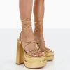 Glow Girl Gold PU Lace Up Platform High Heels -Chic Footwear Shop 00131 79472357 59c7 42f8 985b fbbbc9c1662f
