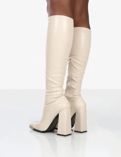 Caryn Stone PU Knee High Block Heeled Boots 8 Caryn Stone PU Knee High Block Heeled Boots -Chic Footwear Shop 0014