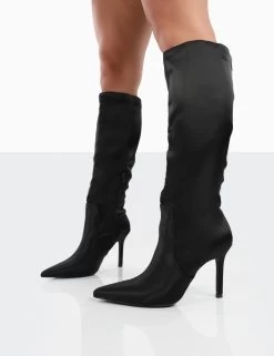 Best Believe Black Satin Pointed Toe Stiletto Heeled Knee High Boots 8 Best Believe Black Satin Pointed Toe Stiletto Heeled Knee High Boots -Chic Footwear Shop 00151 784e0049 ee63 4973 8a53 0d9dfc0a4be8