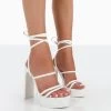Gimme Gimme White PU Strappy Lace Up Block Heels 2 Gimme Gimme White PU Strappy Lace Up Block Heels -Chic Footwear Shop 00153