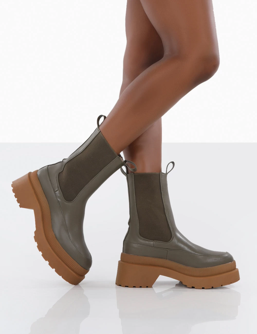 Rise Khaki Platform Chunky Rubber Sole Chelsea Boots 6 Rise Khaki Platform Chunky Rubber Sole Chelsea Boots - Image 4