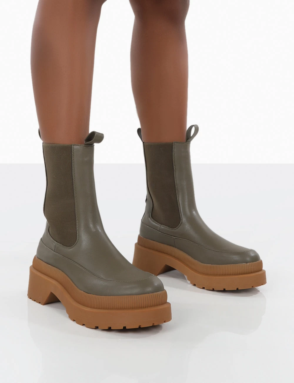 Rise Khaki Platform Chunky Rubber Sole Chelsea Boots 3 Rise Khaki Platform Chunky Rubber Sole Chelsea Boots