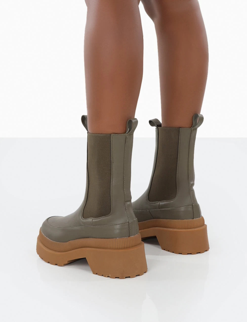 Rise Khaki Platform Chunky Rubber Sole Chelsea Boots 4 Rise Khaki Platform Chunky Rubber Sole Chelsea Boots - Image 2