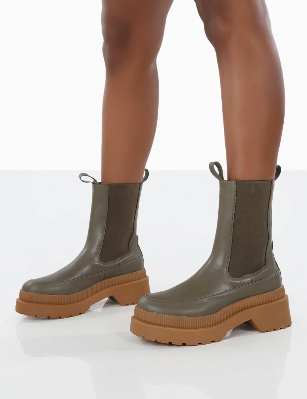 Rise Khaki Platform Chunky Rubber Sole Chelsea Boots 5 Rise Khaki Platform Chunky Rubber Sole Chelsea Boots - Image 3