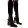 Caryn Black Vinyl Wide Fit Block Heeled Knee High Boots