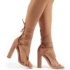 Frankie Wide Fit Nude Suede Lace Up Block High Heels