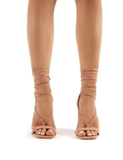 Frankie Wide Fit Nude Suede Lace Up Block High Heels -Chic Footwear Shop 0021 franie nude wf su 3
