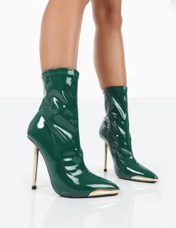 Player Green Patent Stiletto Heel Ankle Boots