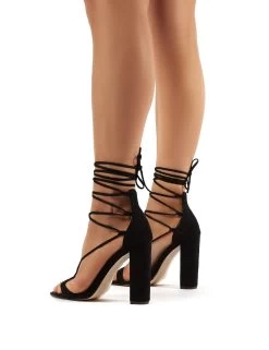 Frankie Wide Fit Black Suede Lace Up Block High Heels -Chic Footwear Shop 0026 franie blk wf su 2