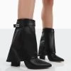Fyre Wide Fit Black Pointed Toe Block Heeled Ankle Boots
