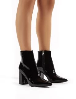 Empire Wide Fit Black Patent Pointed Toe Ankle Boots -Chic Footwear Shop 0031 empire blk wf pu 1