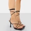 Euphoria Black PU Square Toe Lace Up Mid Heels -Chic Footwear Shop 00491