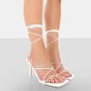 Euphoria White Croc Square Toe Lace Up Mid Heels