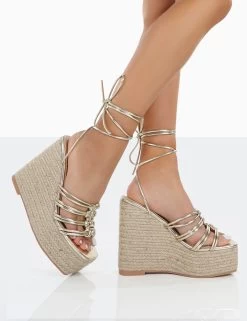 Chakkra Gold PU High Heeled Sandal Espadrilles Wedges -Chic Footwear Shop 0056 ae18f6a7 2f6a 4f84 94d1 66a14d8d47a5