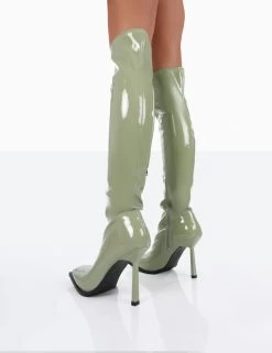 Jenine Green Patent Over The Knee Stiletto Heeled Boots 9 Jenine Green Patent Over The Knee Stiletto Heeled Boots -Chic Footwear Shop 0057
