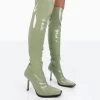 Jenine Green Patent Over The Knee Stiletto Heeled Boots