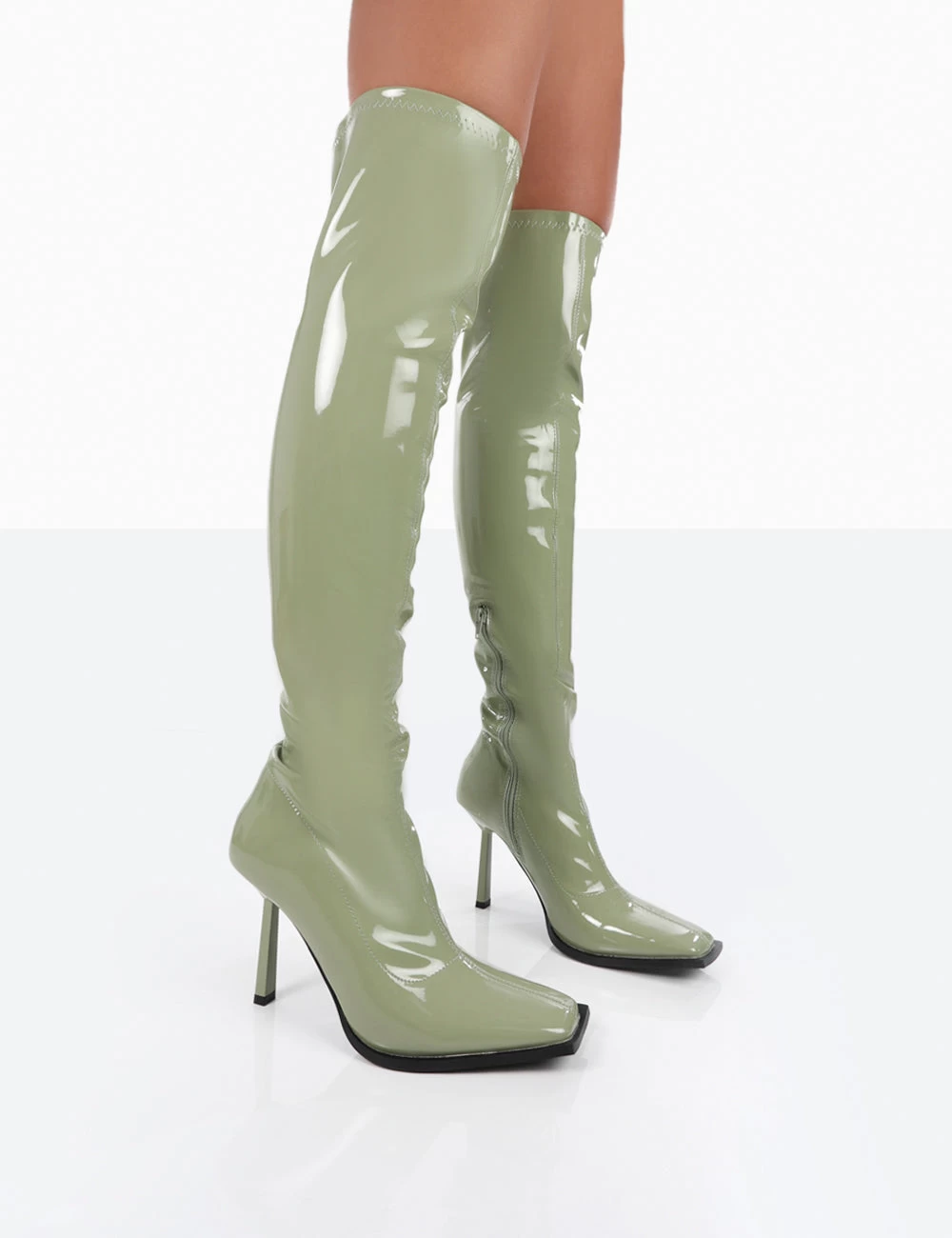 Jenine Green Patent Over The Knee Stiletto Heeled Boots 3 Jenine Green Patent Over The Knee Stiletto Heeled Boots