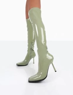 Jenine Green Patent Over The Knee Stiletto Heeled Boots 8 Jenine Green Patent Over The Knee Stiletto Heeled Boots -Chic Footwear Shop 0061